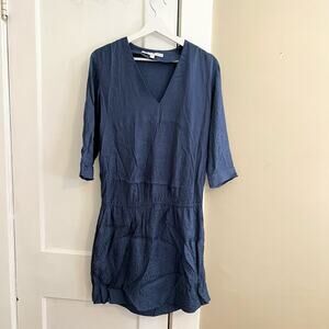 & other stories blue subtle animal print pattern drop waist dress